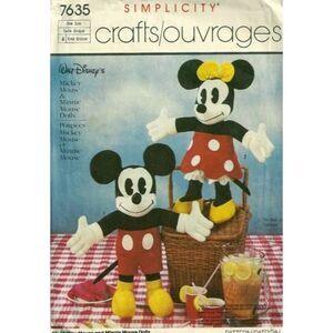 #7635 Simplicity Craft Pattern - 18" Mickey Mouse and Minnie Mouse Dolls 1986